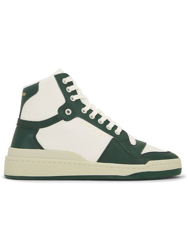 생로랑 로고 퍼포레이티드 가죽 하이탑 스니커즈 화이트