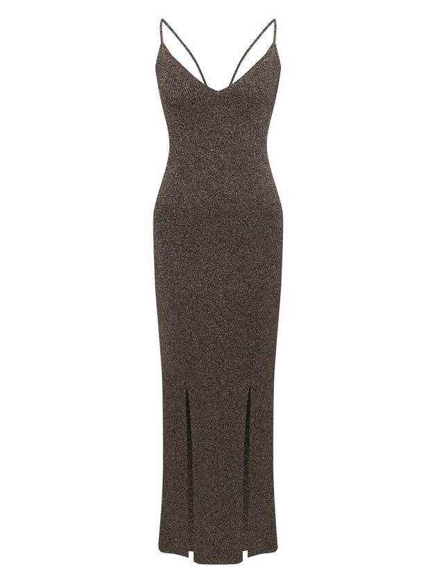 가니 글리터 니트 롱 원피스 브라운