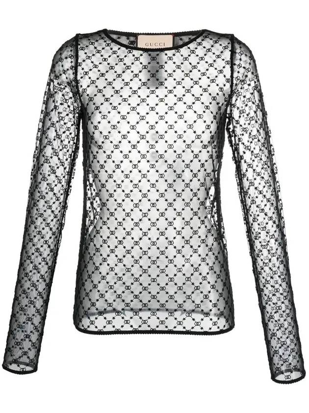 구찌 GG 스타 튤 긴팔 티셔츠 블랙