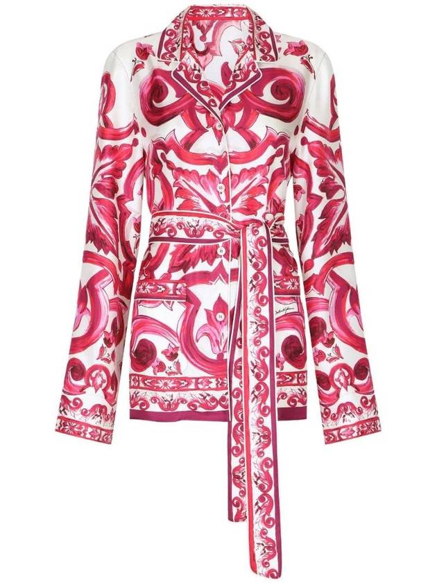 돌체앤가바나 마졸리카 프린트 벨트 실크 셔츠 F5N53THI1BB