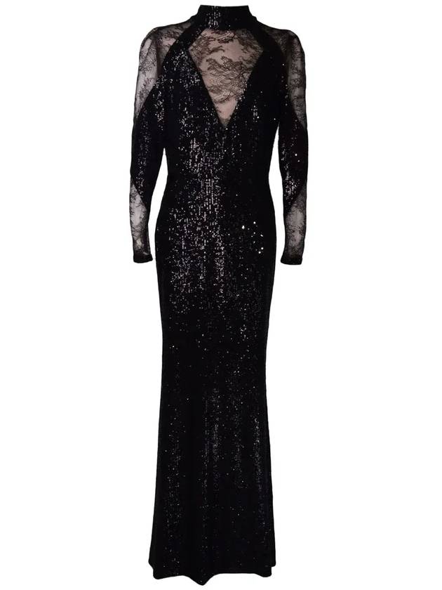 Elie Saab 레이스 디테일 긴팔 드레스 13507_BLACK