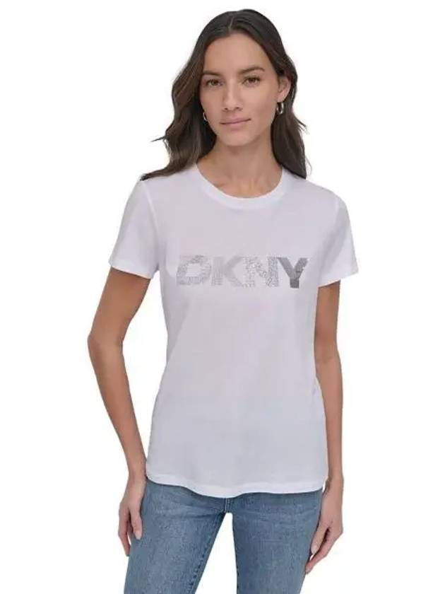 우먼 DKNY 디케이앤와이 진 엠벨리시드 로고 티셔츠 Wtl Wht silver 10363864