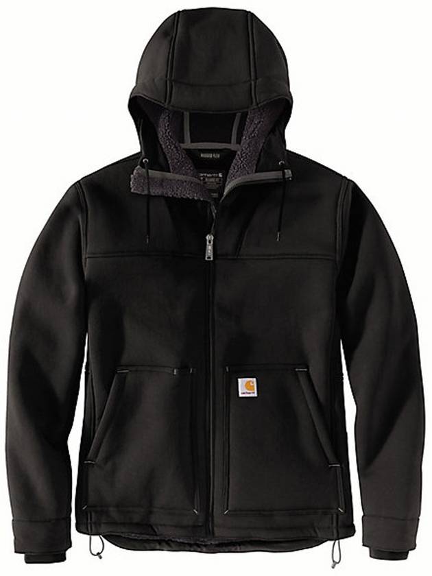 칼하트 남성 슈퍼 덕스 릴렉스 핏 셰르파 라인드 액티브 자켓 후드 집업 후디 긴팔 재킷 Black