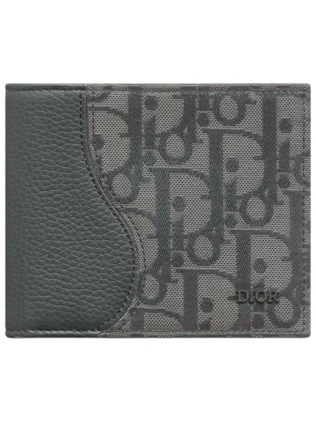 디올 새들 바이폴드 월렛 그레인드 카프스킨 마르퀘트리 앤 디올 오블리크 캔버스 앤트러사이트 그레이 2ADBH076JCL H870