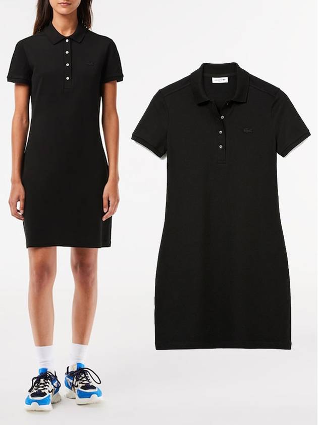 라코스테 여성 스트레치 코튼 피케 폴로 드레스 테니스 원피스 Black