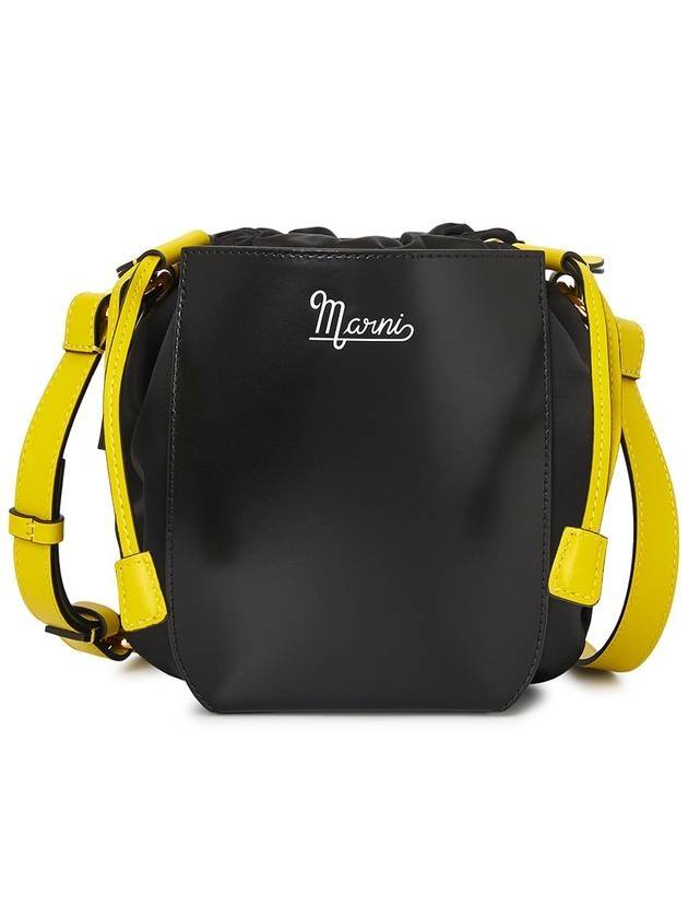 마르니 로고 드로스트링 버킷 백 블랙