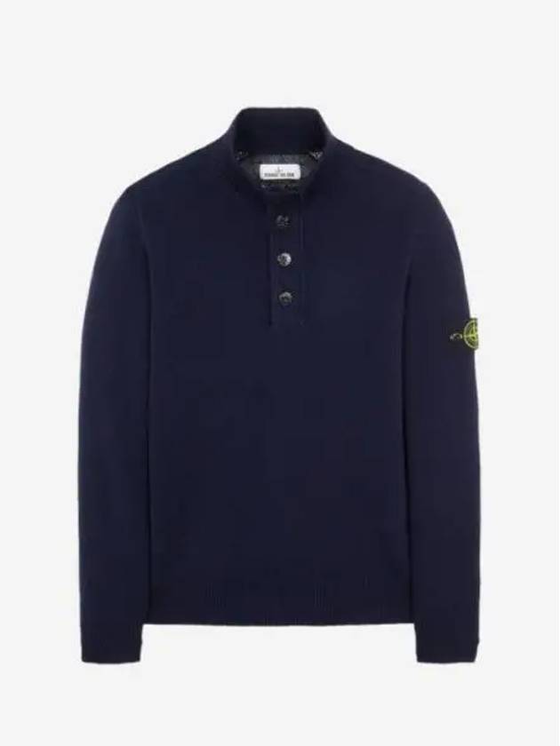 스톤 아일랜드 540A3 하이 넥 하프 버튼 램스울 니트 네이비 블루 21FW Stone Island 540A3 High Neck Half Button Lambswool Knit Navy Blue 21FW