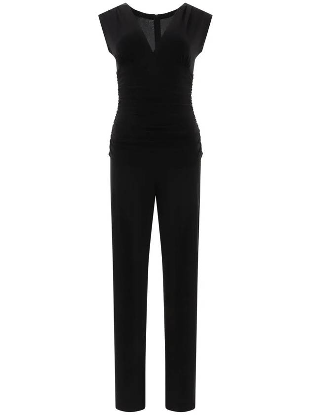 Norma Kamali 브이넥 주름 장식 플런지 점프수트 KK127JPL435001_BLACK