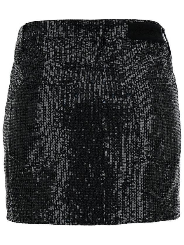 ROTATE 전면에 장식용 금속조각과 로고 패치가 있는 블랙 미니 스커트 코튼 여성 1114001001000