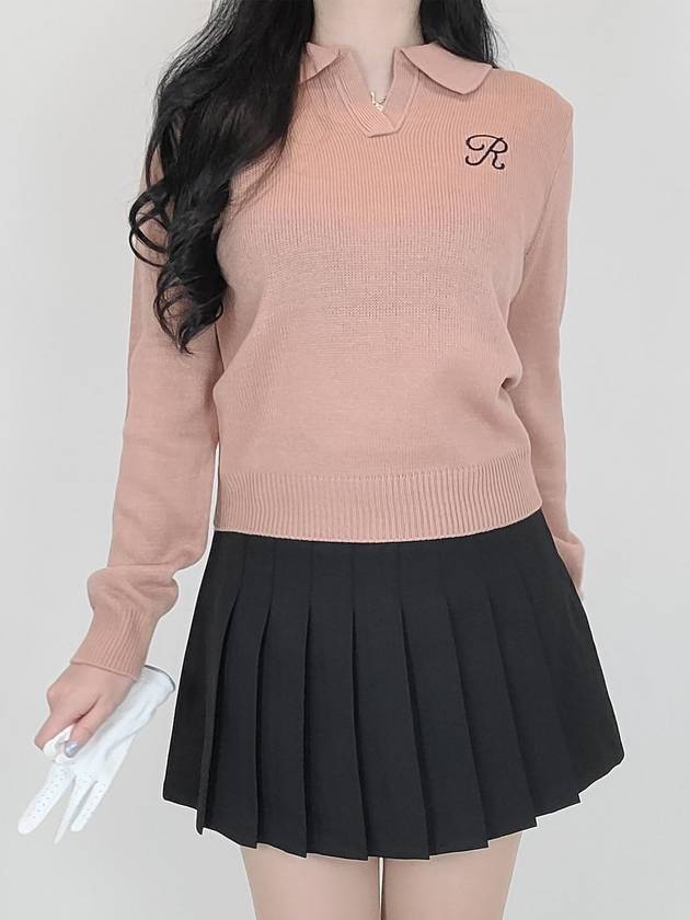 티앤드골프 가을 여성 골프 R자수 니트 티셔츠 여성 골프웨어