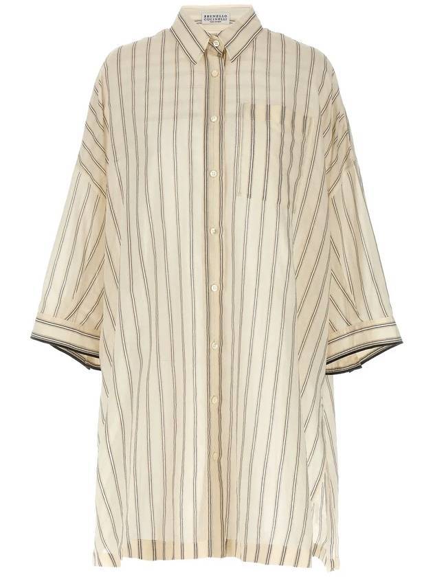 24 S S 브루넬로 쿠치넬리 코튼 & 실크 롱 셔츠 WITH 스트라이프 모티프 MH777MJ926C4051 B0651009671