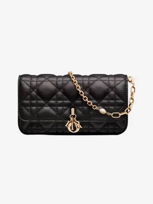 디올 레이디 폰 파우치 블랙 까나쥬 램스킨 Dior Lady Phone Pouch Black Cannage Lambskin