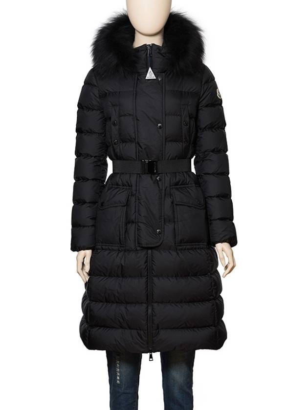 몽클레르 여성 로고 후드 시어링 트리밍 롱 다운 재킷 패딩 블랙 Khloesse