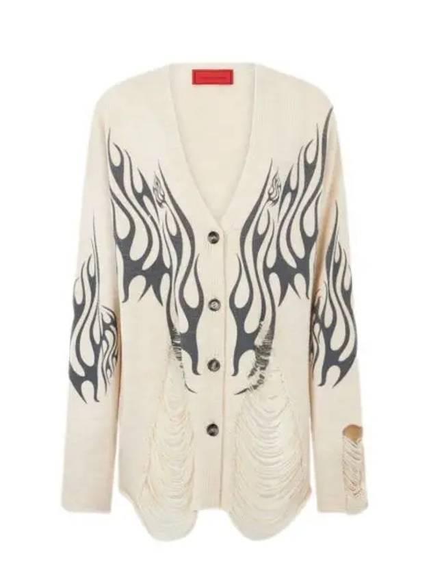 비전오브슈퍼 블랙 불꽃 오프화이트 가디건 Vision Of Super Offwhite Cardigan With Black Flames