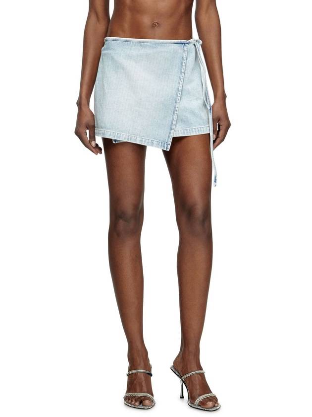 Diesel - Short wrap skirt in herringbone denim - Skirts - Woman - Blue