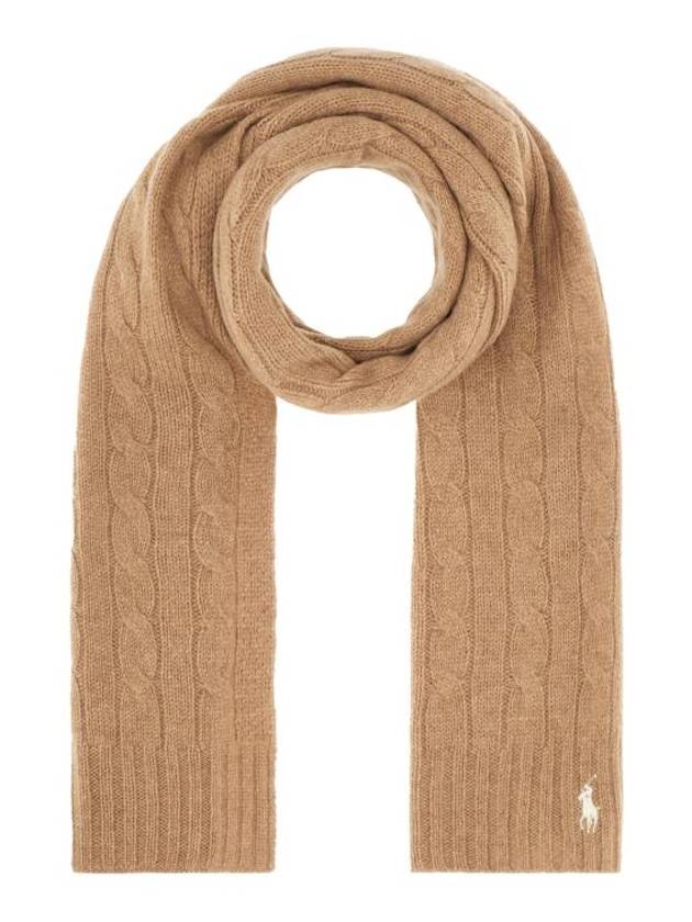 폴로 랄프로렌 포니 로고 엠브로이드 케이블 니트 머플러 카멜로