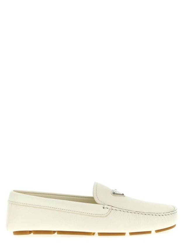 프라다 트라이앵클 로고 레더 드라이빙 슈즈 화이트