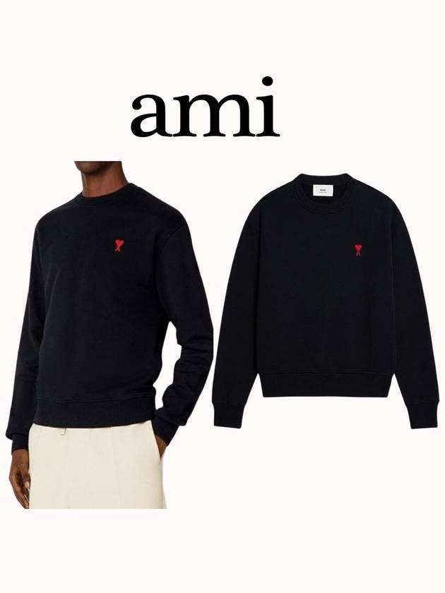 아미 스몰 하트 로고 스웨트셔츠 블랙 BFUSW001 730 001