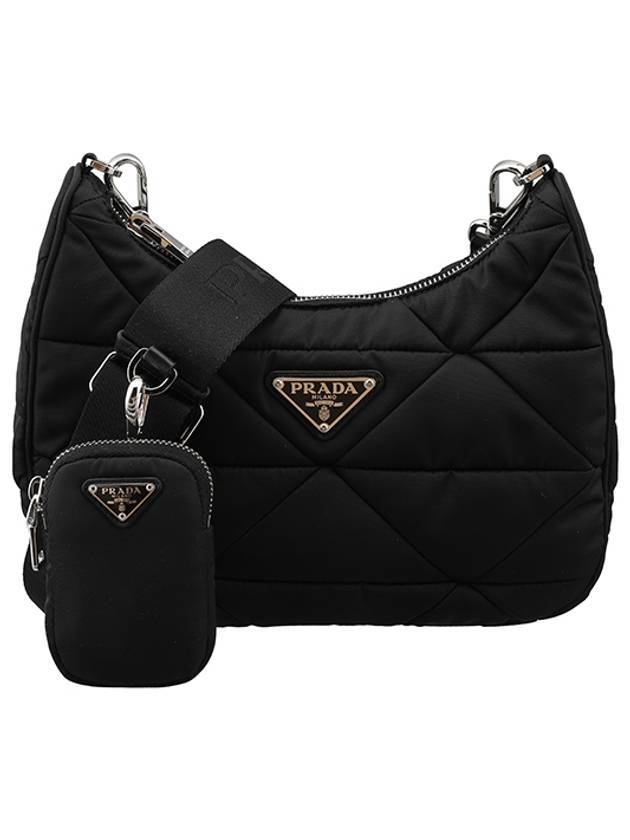 프라다 삼각 로고 나일론 퀼팅 패딩 호보 크로스 백 블랙