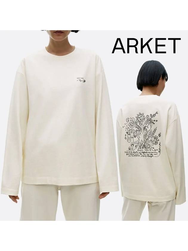 아르켓 맨투맨 여성 카페 프린트 탑 티셔츠 아이보리