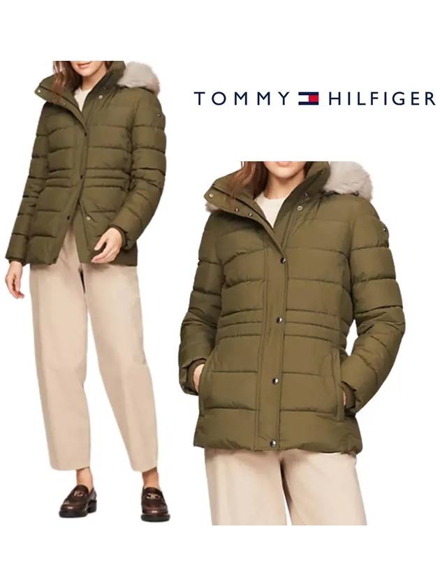 타미힐피거 패딩 여성 클래식 로고 코트 탑 털후드 푸퍼 재킷 카키