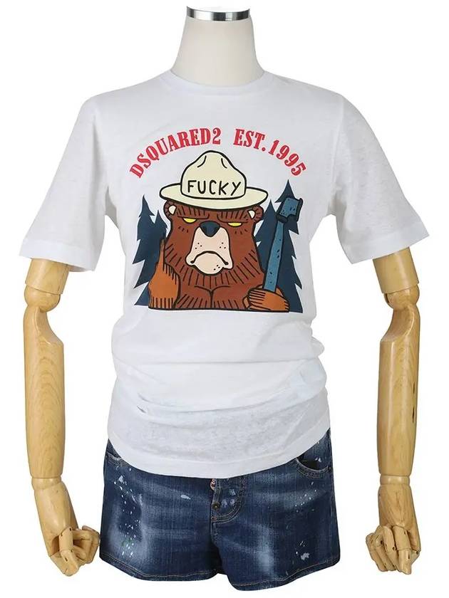 디스퀘어드2 75GC0914 베어 헌트 화이트 티셔츠