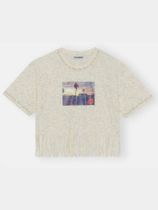 가니 여성 프린트 프린지 크롭 반팔 티셔츠 t3222
