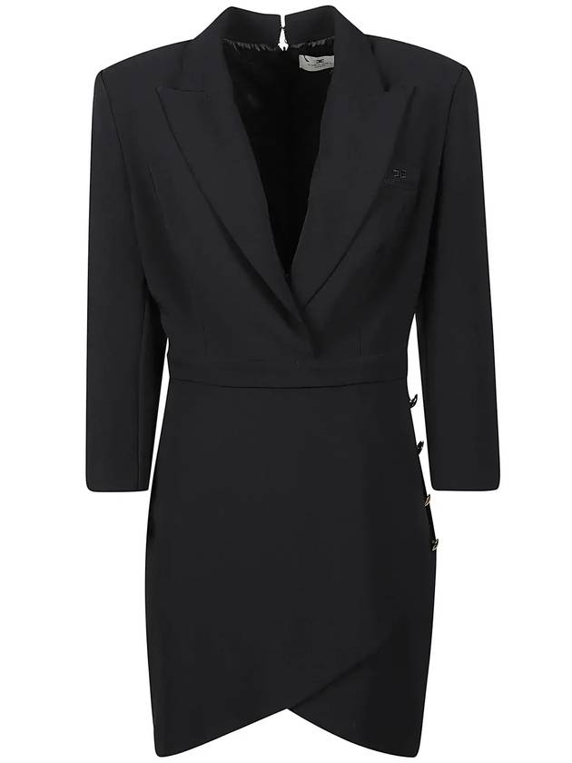 Elisabetta Franchi 사이드 버튼 장식 크레이프 미니 코트 드레스 AB63146E2_110NERO