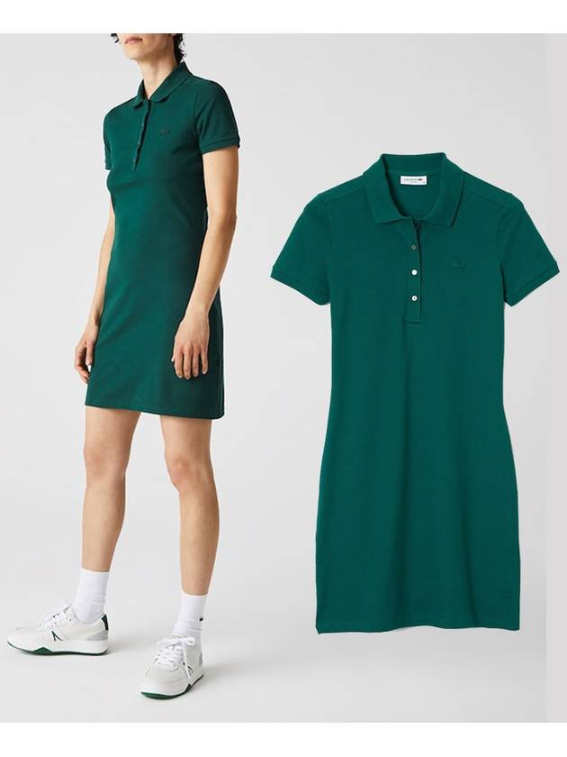 라코스테 여성 스트레치 코튼 피케 폴로 드레스 테니스 원피스 Green