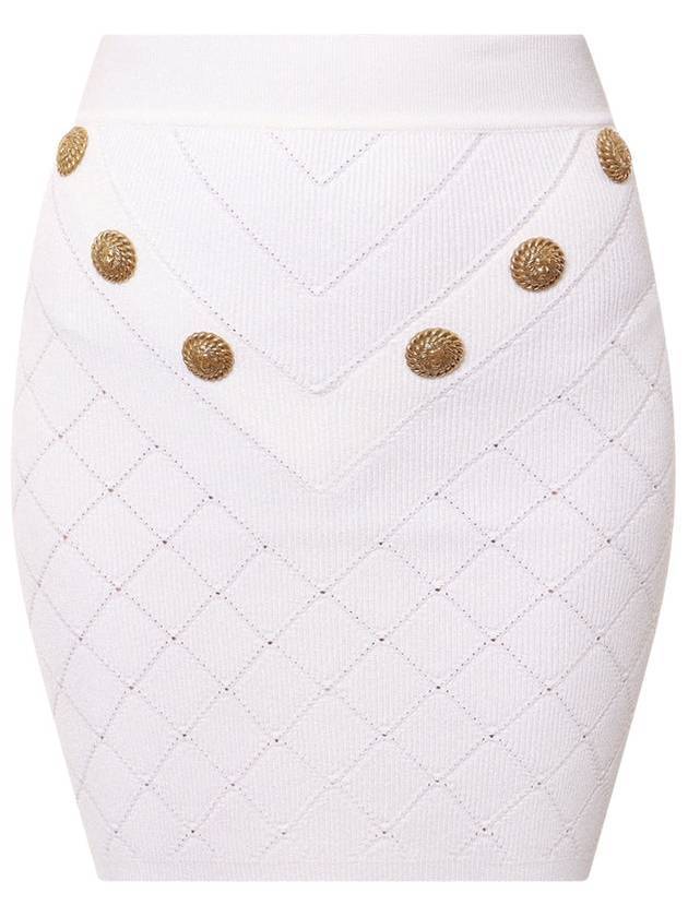 발망 6 버튼 니트 펜슬 스커트 화이트