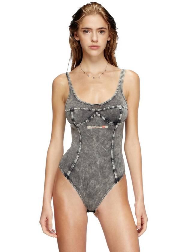 Diesel - Bodysuit in denim-effect jersey - Bodysuits - Woman - Grey