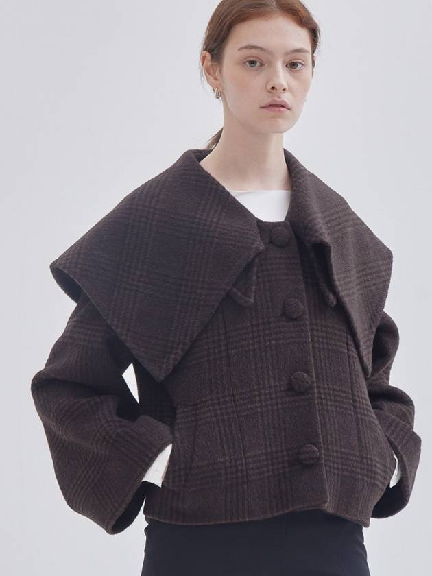 라이 LIE 핸드메이드 와이드 카라 벨소매 알파카 하프 코트 브라운