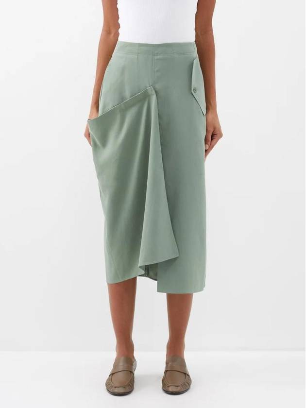 24 SS 티비 여성 Lancaster draped panel twill midi skirt 1526656 Green