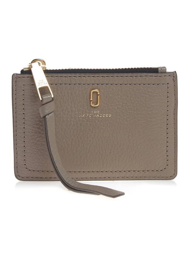 마크제이콥스 소프트샷 탑 지퍼 로고 레더 카드 지갑 시멘트