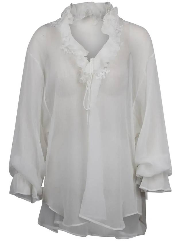 에르마노 세르비노 레이스 자수 러플 디테일 블라우스 D462K319QEL_10602