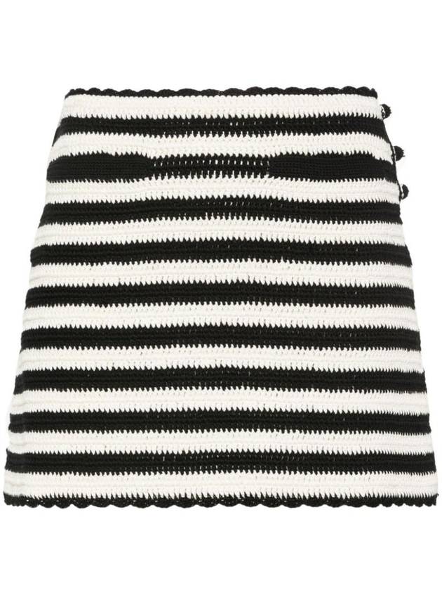 셀린느 스트라이프 크로셰 미니 A라인 스커트 블랙 화이트
