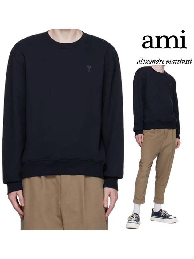 아미 맨투맨 GOTS 스몰하트 탑 긴팔티셔츠 네이비