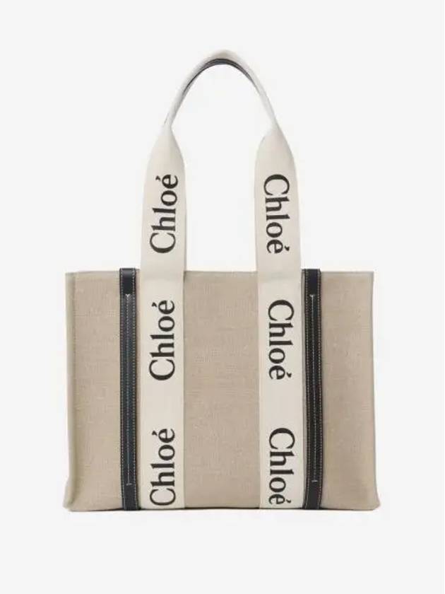 끌로에 우디 미디움 토트백 화이트 블루 Chloe Woody Medium Tote Bag White Blue