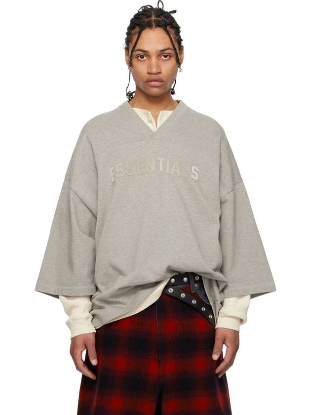 24SS 피어오브갓 에센셜 앞로고 풋볼 V넥 반팔티셔츠 다크헤더오트밀 탄탄한재질