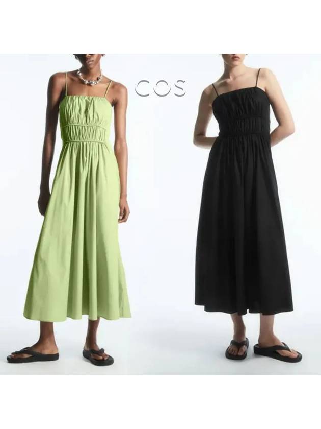 코스 콘플라워 러플 바디 끈나시 드레스 원피스 그린 블랙