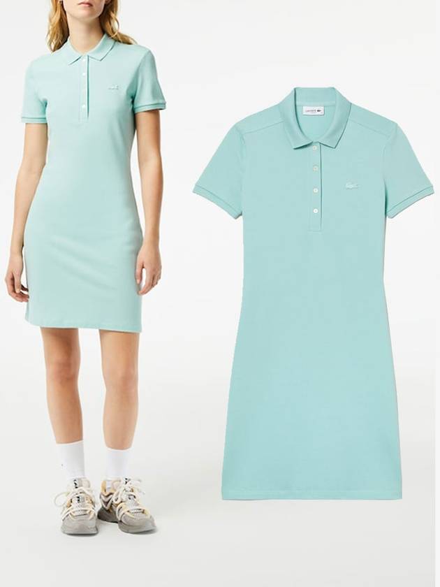 라코스테 여성 스트레치 코튼 피케 폴로 드레스 테니스 원피스 Mint
