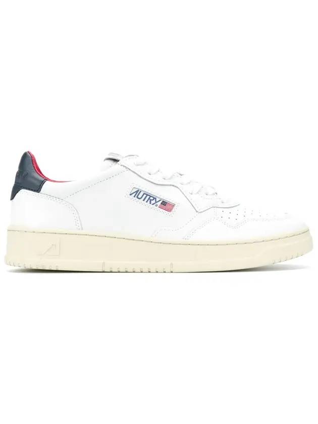 오트리 남성 메달리스트 네이비 레드탭 레더 로우탑 스니커즈 화이트