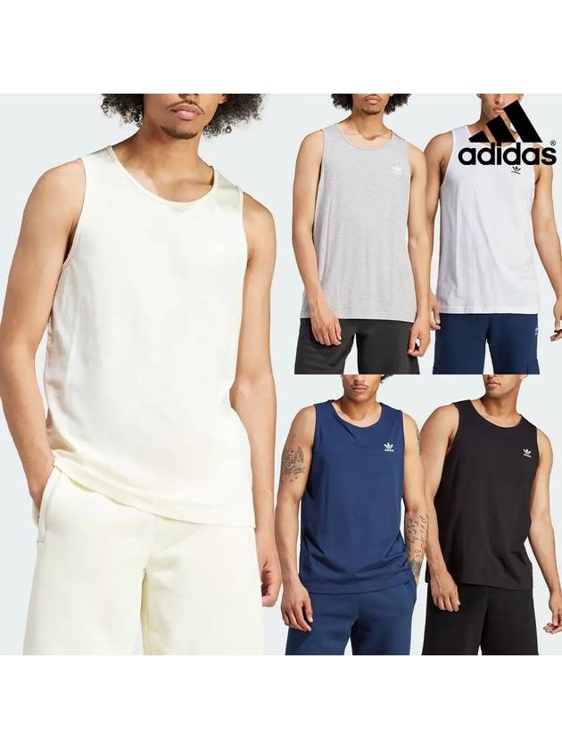 아디다스 에센셜 트레포일 로고 탱크 탑 나시티셔츠 화이트 블랙 나잇인디고 아이보리S24 미디움그레이