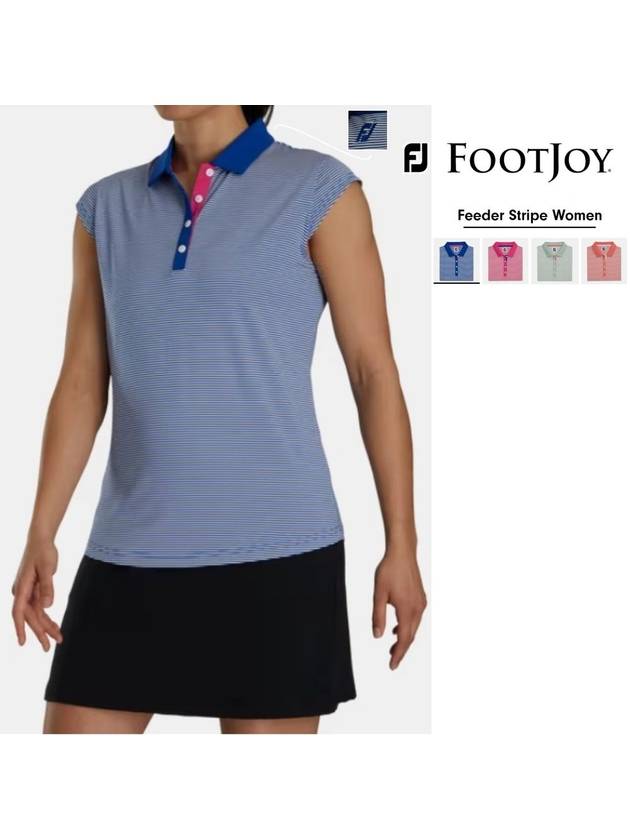 풋조이 골프웨어 반팔 카라티 향균 피케 피더 스트라이프 여자 골프티셔츠 FJ 로고 폴로