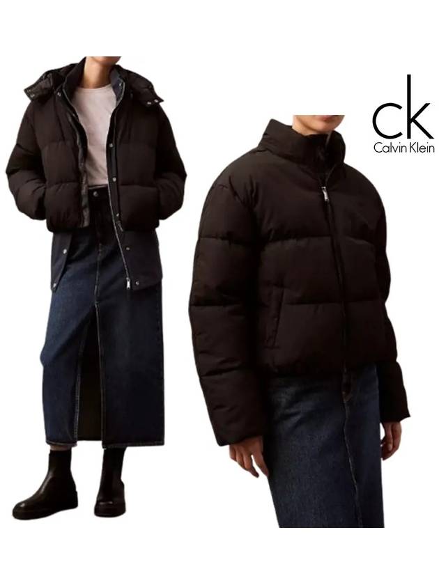 캘빈클라인 패딩 여성 클래식 푸퍼 탑 후드 자켓 블랙