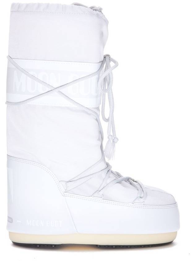 문부츠 레이스업 로고 프린트 롱부츠 화이트