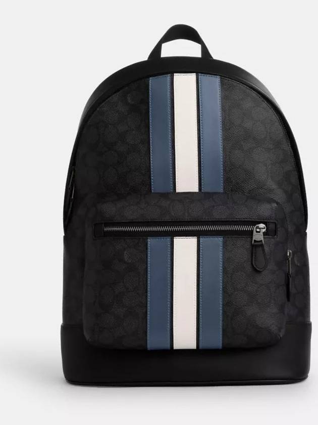 코치 웨스트 백팩 스트라이프 남성 배낭 Charcoal Denim Chalk