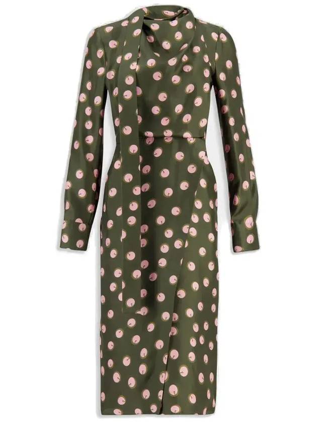 펜디 프린트 실크 미디원피스 그린