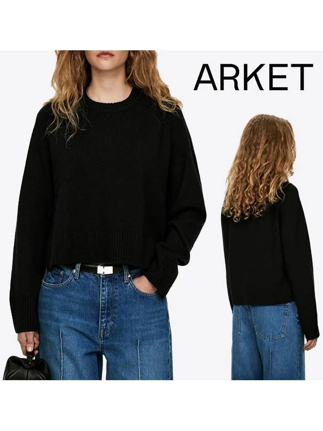 아르켓 맨투맨 여성 네크라인 울 탑 티셔츠 블랙