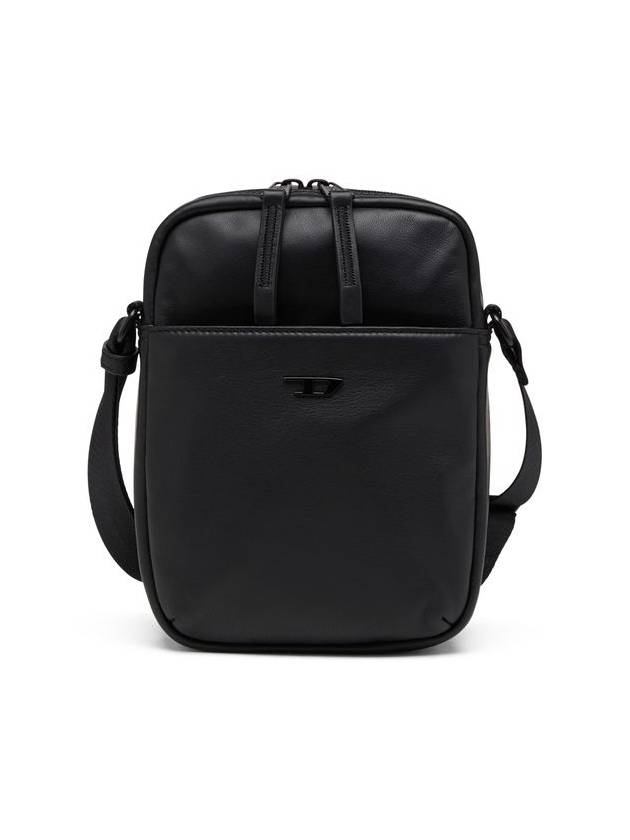 Diesel - Leather crossbody bag with tonal metal D - Crossbody Bags - Unisex - Black